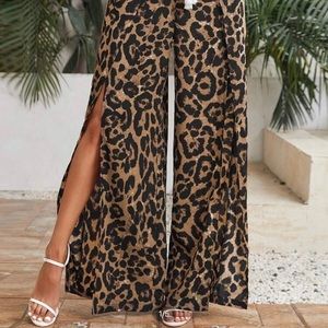 Flowy Leopard pants with slits up the sides